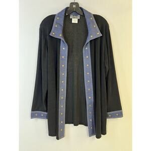 VTG SLINKY BRAND Open Cardigan Top Womens XL Made in USA Long Sleeve Black/Denim